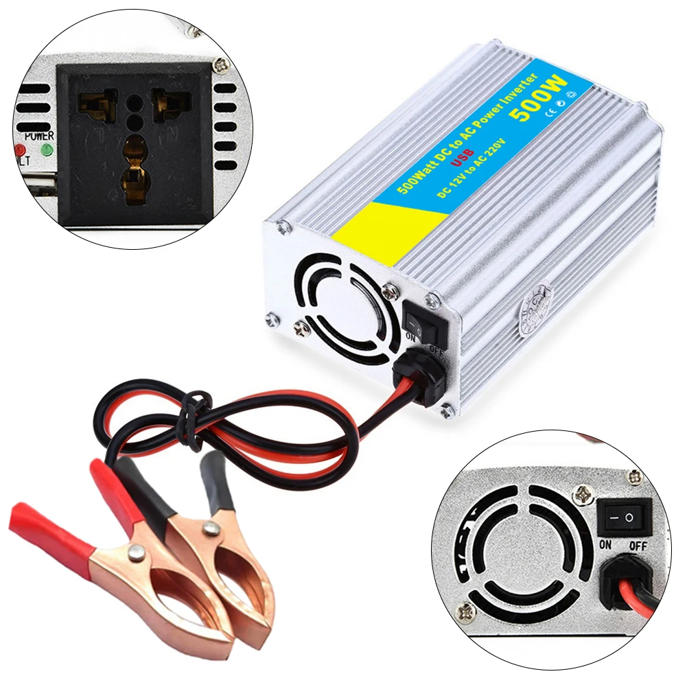 Car Inverter With 2 Universal Sockets 500W Power Inverter DC 12V To AC 220V Car Inverters Electronics Accessories