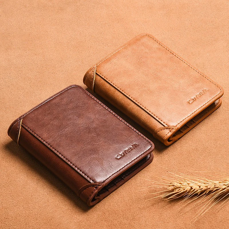 Men\'s wallet, wallet, integrated card bag, multifunctional vertical three fold leather wallet
