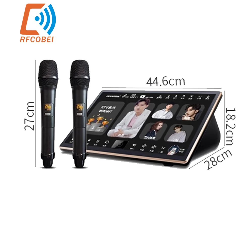 Perfect Portable 18.5 inch Capacitive Touch Screen Karaoke Machine,4K Output, 500K Cloud Song Library Free Microphone