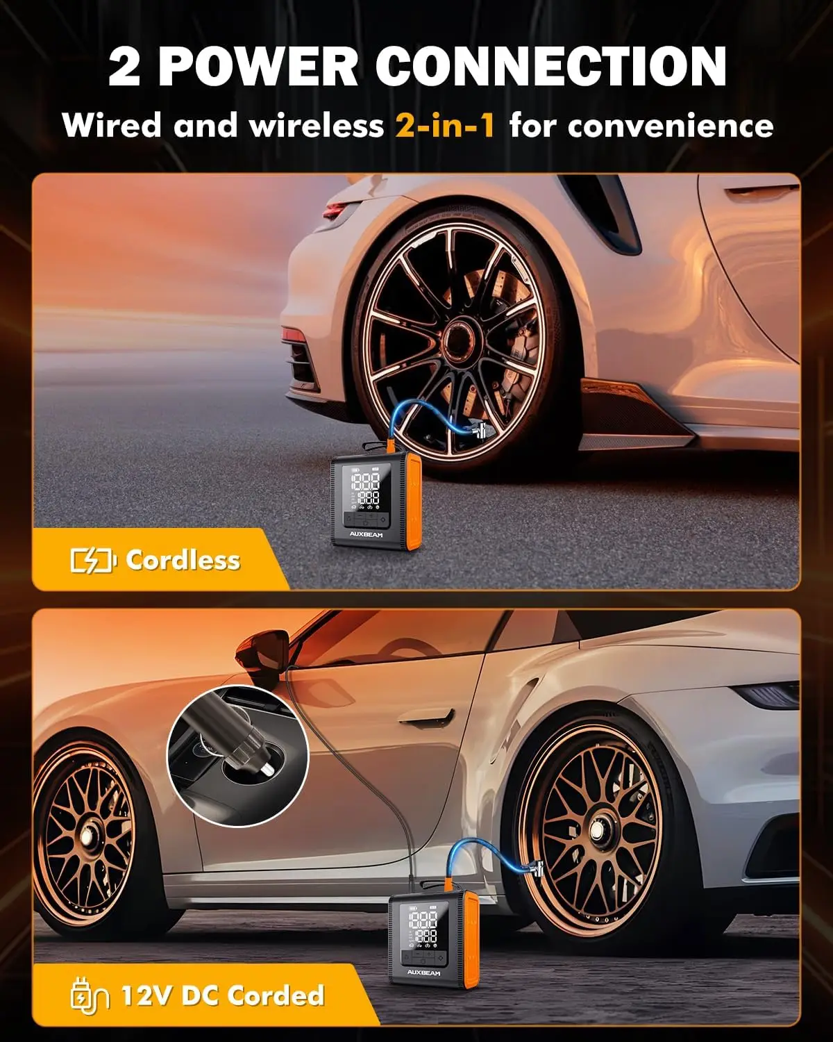 Portable Tire Inflator 150PSI Rechargeable 5200mAh with LCD Screen for Car Motorcycle Bike Ball