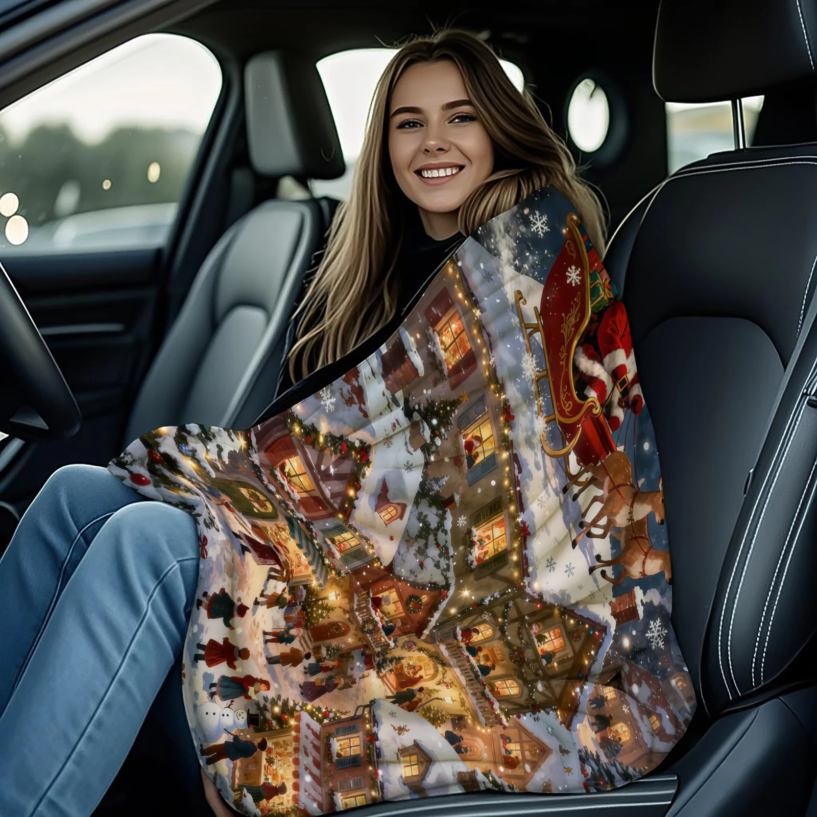 1 قطعة سانتا كلوز احتفالي الرنة المشهد الليلي الفانيلا رمي بطانية المحمولة خفيفة الوزن لينة ودافئة HD بطانية صوف مطبوعة