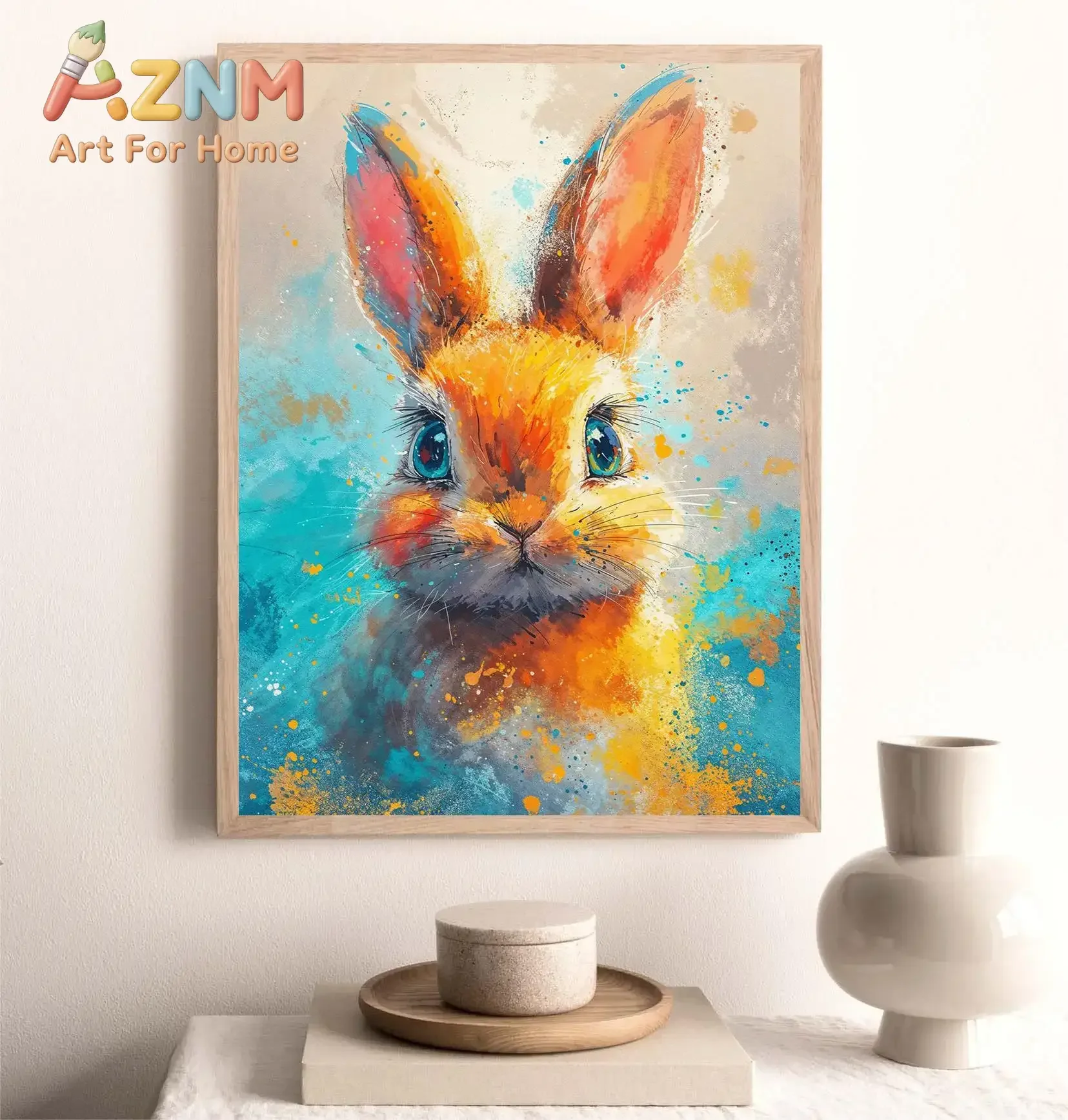 Modern Cute Cartoon Stuffed Rabbit Portrait Animal Posters Prints Canvas Painting Wall Art Picture Living Room Home Decor