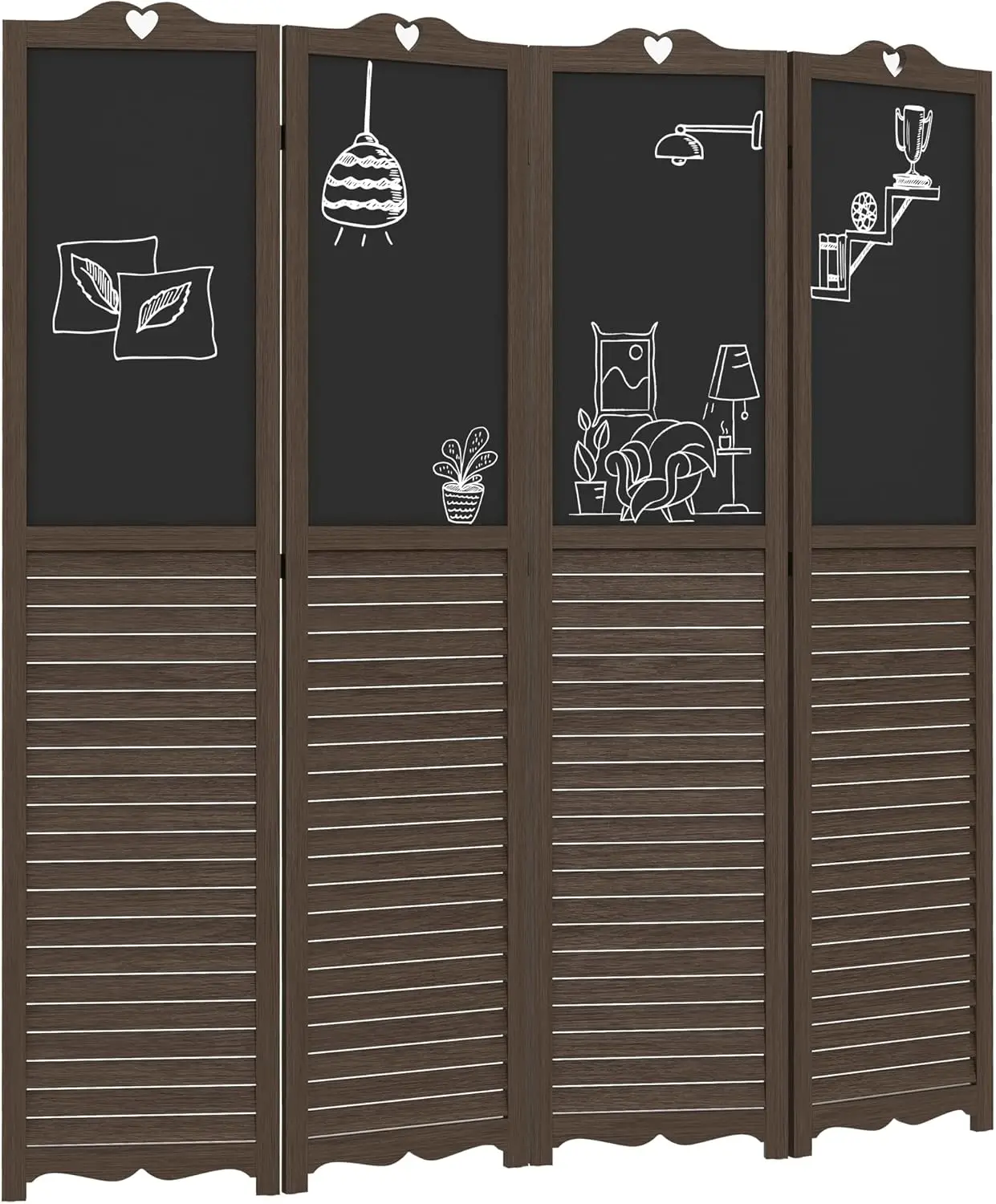 

4-Panel Folding Room Divider with Blackboard, 5.5 Ft Tall Freestanding Privacy Screen Panels for Bedroom or Office, Waln