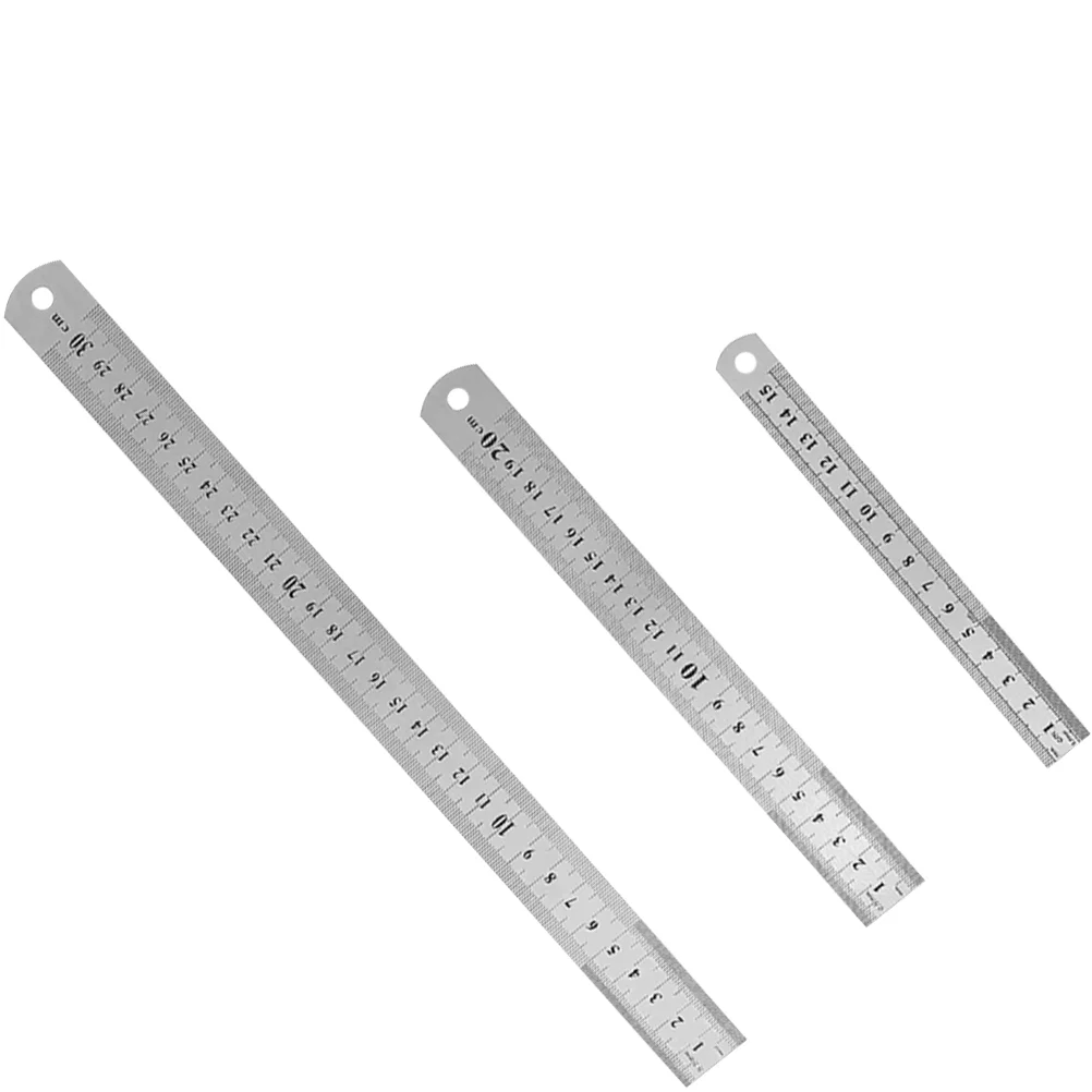 

3 Pcs Double-sided Graduated Ruler Straight Rulers for Kids Thicken Metal Portable Drawing Stainless Steel Student Woodworking