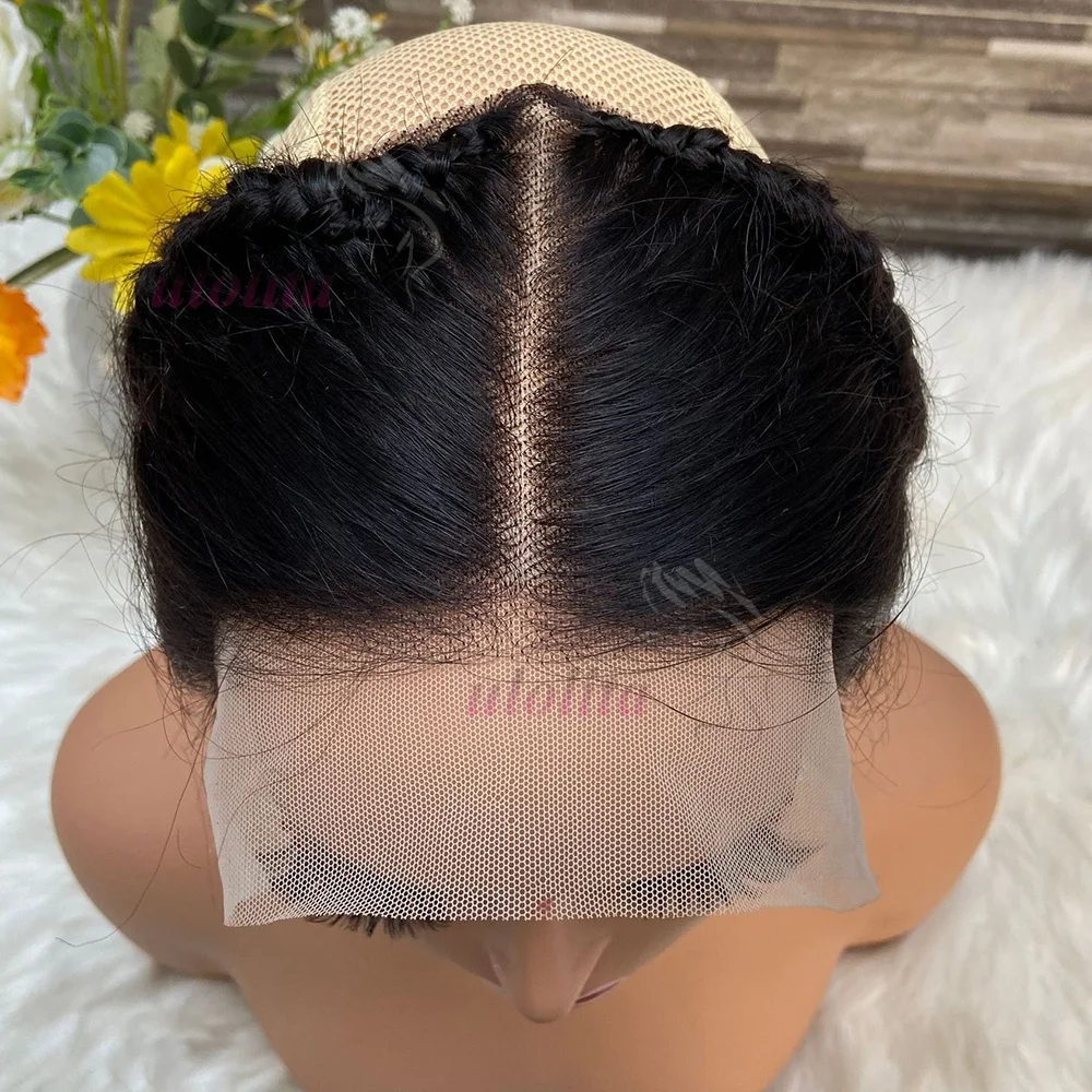Natürliches Haar 13x4 Gerade Lace-Frontalperücke mit Zöpfen, Remy Brasilianisches Echthaar, Lace-Frontalperücken für Stirnbandperücken – Detail 5