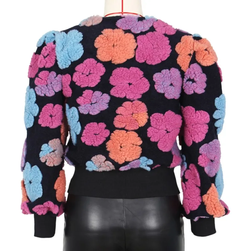 

Winter 2025 Vintage 3D Floral Oversized Single-Breasted Cropped Blazer Trendy Open Front Retro Jacket Tops Coats Tops
