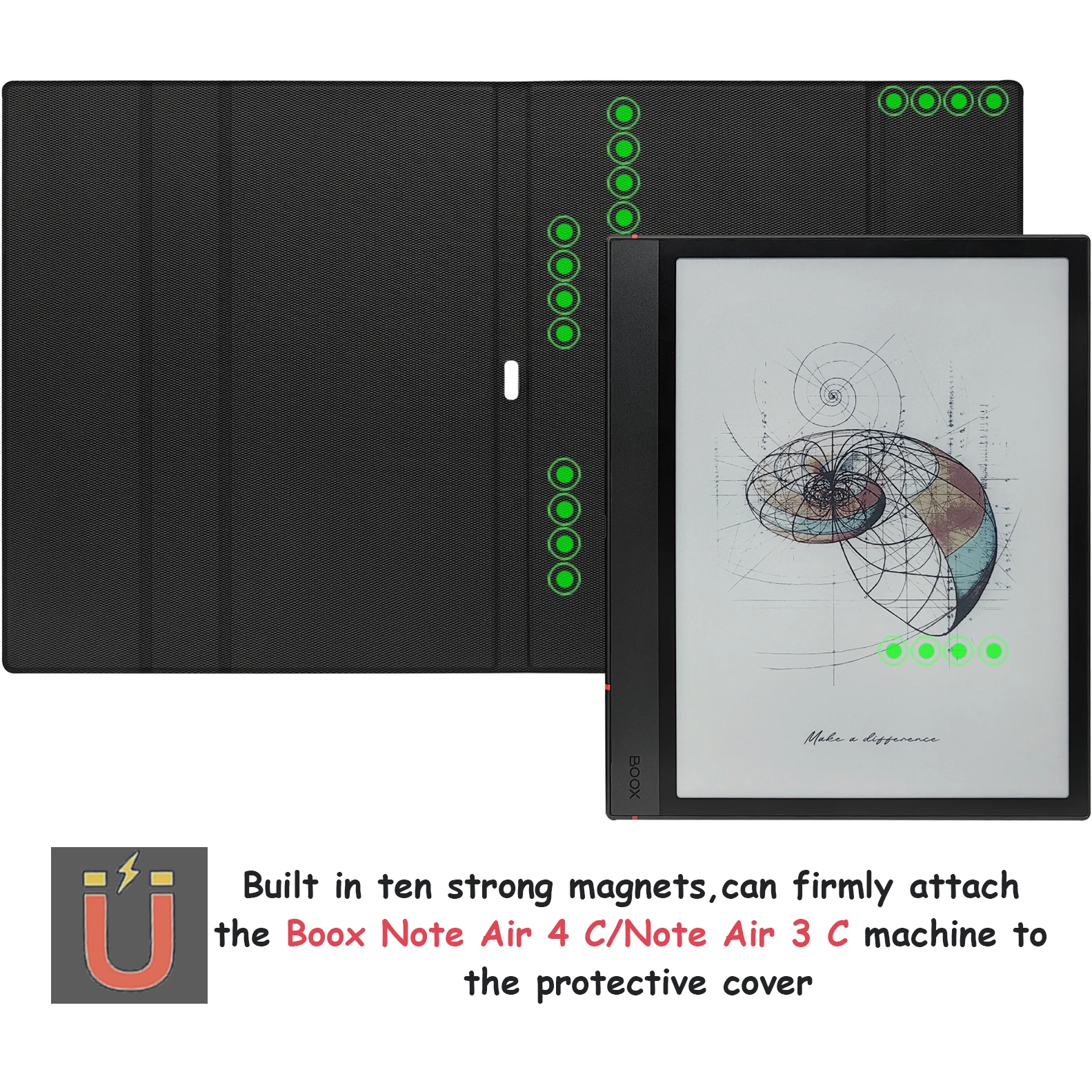 Magnetic Stand Case for Boox Tablet Note Air 4C / Note Air 3C E Ink Color ePaper Cover - Magnetic Pen Buckle, Auto Sleep/Wake