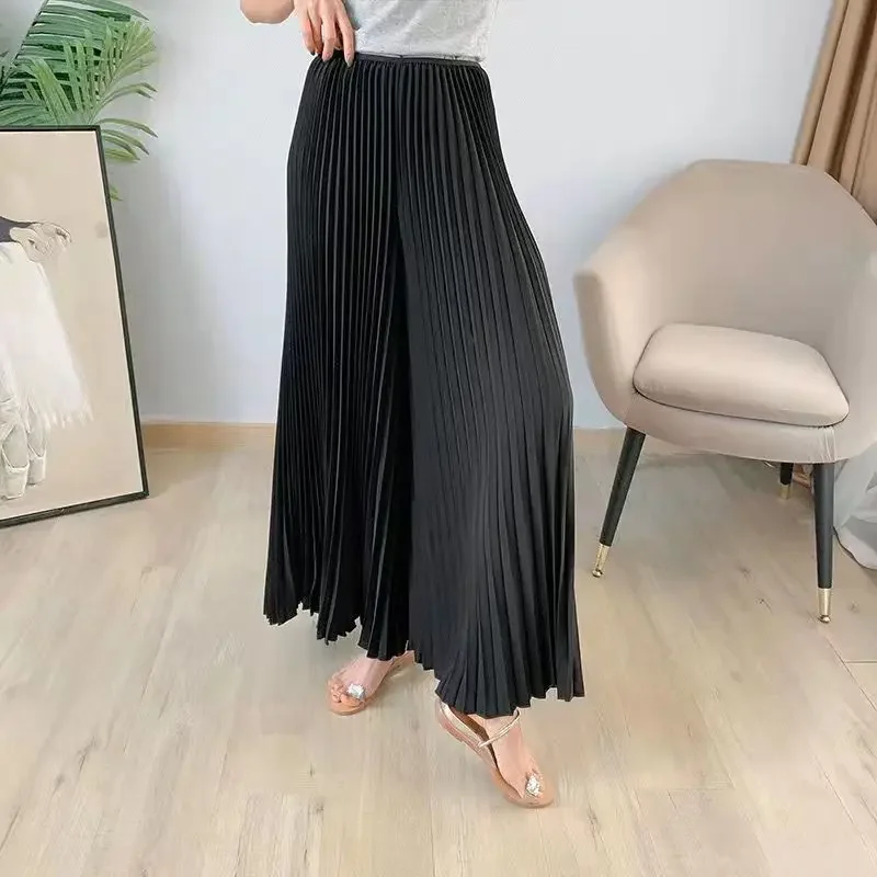 Trendy Frauen Lose Gefaltete Breite Bein Hosen Frühling Sommer Elastische High-taille Gerade Hosen Casual Hosen frauen Kleidung neue