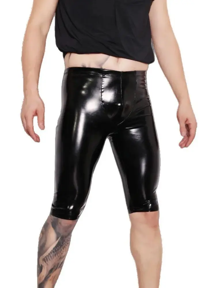 

XS-3XL Shiny Matt Double Sided PU Leather Reversible Shorts Wet Look PVC Convex Pouch Bermudas Pantalones Cortos Hombre Trunks
