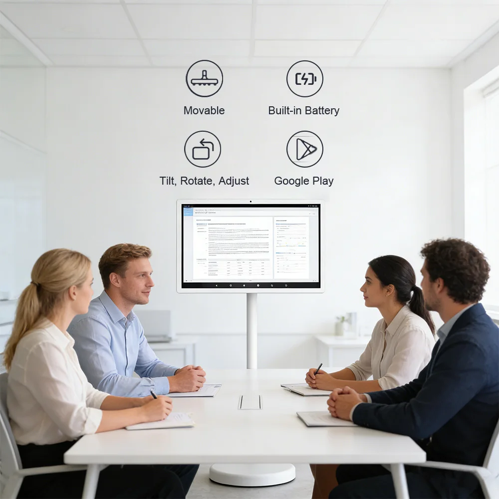 

32-Inch Android 15 Portable Digital Signage 8+128GB Touch Screen Wheels For Easy Movable Meeting Rooms Self-Service Business