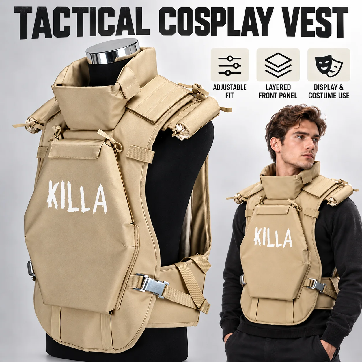 Russian 6B13 Style Killa Tactical Vest Replica with MOLLE Panels and Neck, Shoulder and Lower Body Coverage for Cosplay Use