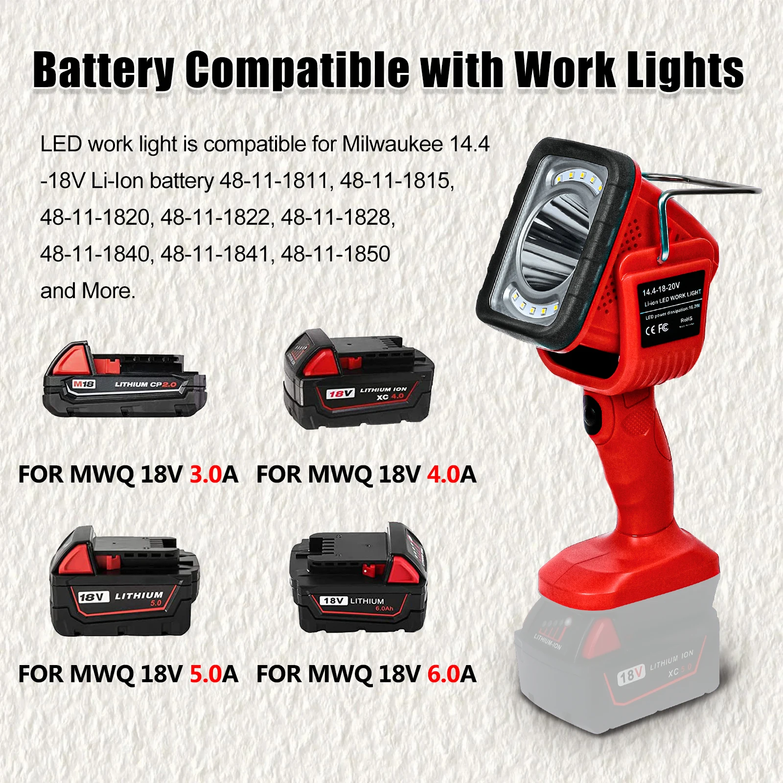 For Milwaukee/Dewalt/Makita 14.4V-18V 1200LM 16.2W Work Light Portable Outdoor LED Light Lamp Li-ion Battery