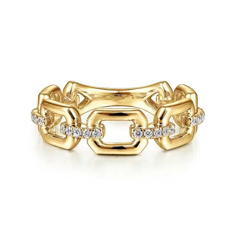 Huitan Fashion Female Chain Rings with Bright Cubic Zirconia Daily Wearable Finger Jewelry Lady Engagement Ceremony Accessories