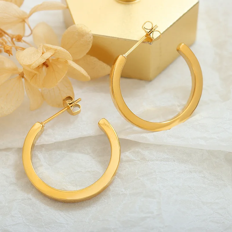 

Trendy Round Chunky Hoop Earrings OL Style Gold-Plated Stainless Steel Waterproof Jewelry Accessories Wholesale