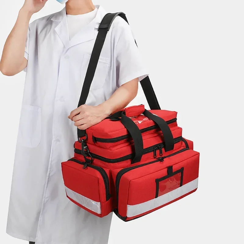 Bolsa médica de primeros auxilios para exteriores, bolsa de rescate de emergencia de gran capacidad, vacía, impermeable, reflectante, Oxford, bolsas de viaje multibolsillo