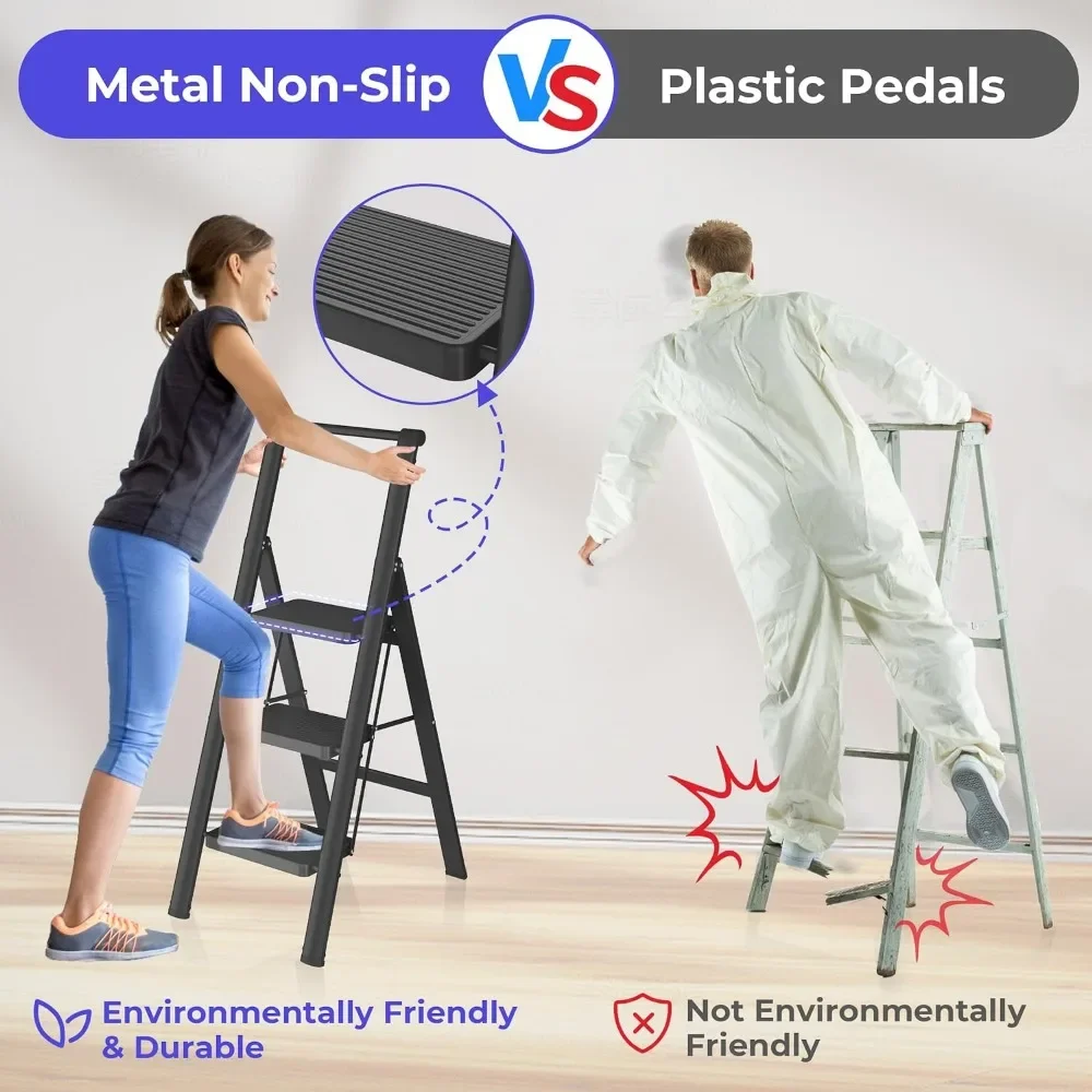 4 Step Ladder, Foldable Step Stools for Adults , Lightweight Sturdy Steel Ladder,Portable Folding Ladder for Home Kitchen Office