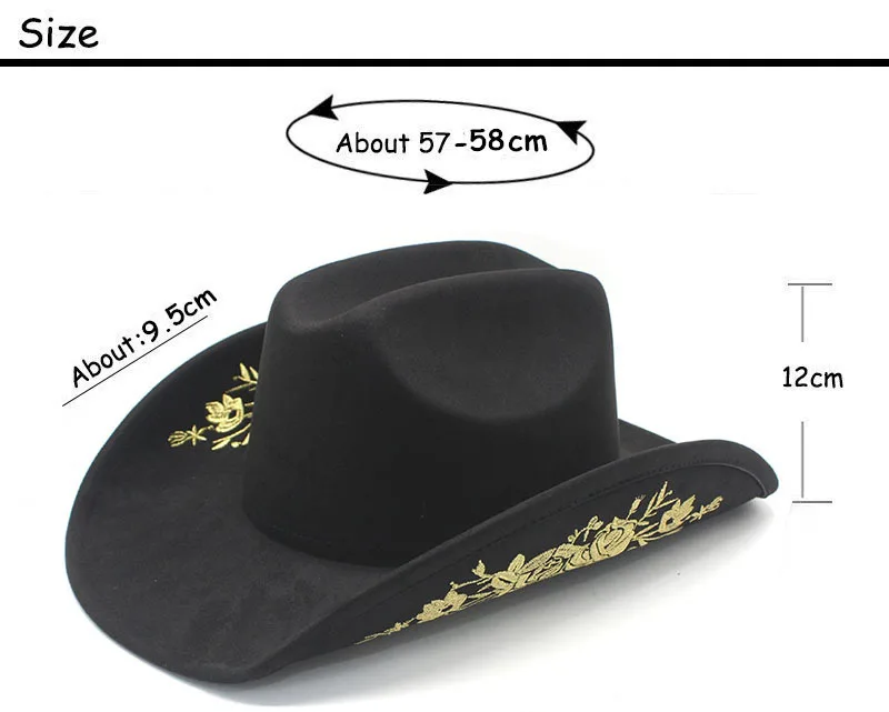 Ganzjahres-Fedora im Cowboy-Stil für Damen – Baumwoll-Poly-Mütze (57–58 cm) mit gebogener Krempe und 3D-Blumenstickerei – Detail 1
