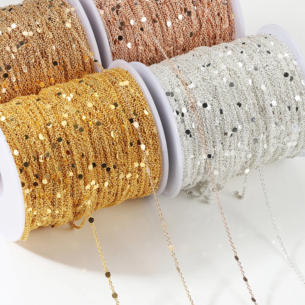 

2Meters No Fade Sequins Chain Necklace Gold Silver Chain Metal Copper Cable Chains Findings Jewelry Making Components Craft
