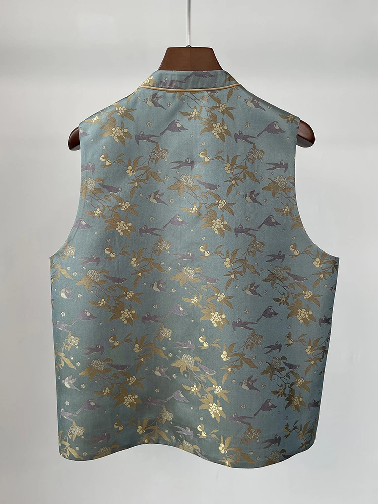 

New Chinese Sle Embroideried Button round Ne Open Ba Vest Jaet Mens Women Fall Season Loose Multipurpose Top irt