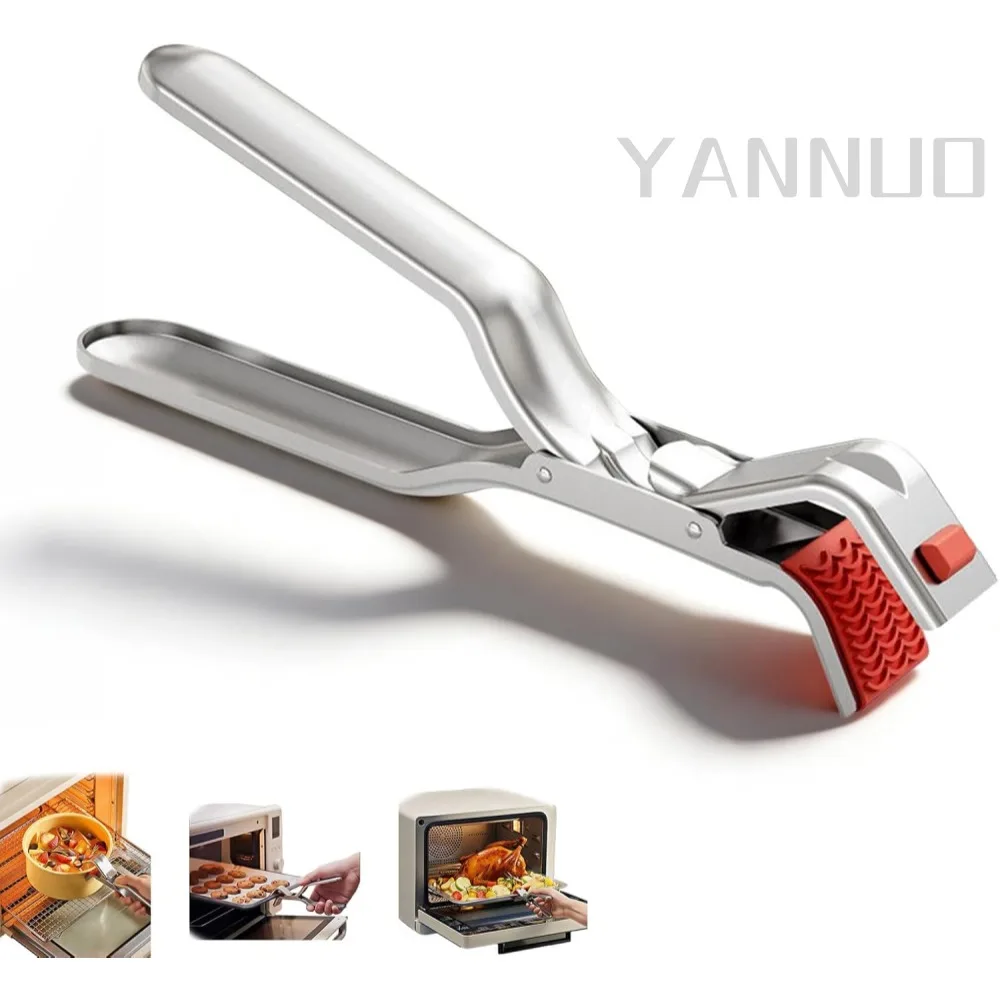 1Pcs Stainless Steel Hot Plate Gripper, Heat Insulation Holder Clip | Silicone Anti Slip Anti Scald Gripper, Suitable for Microwave, Pizza Pan, Toaster, Air Fryer and Oven