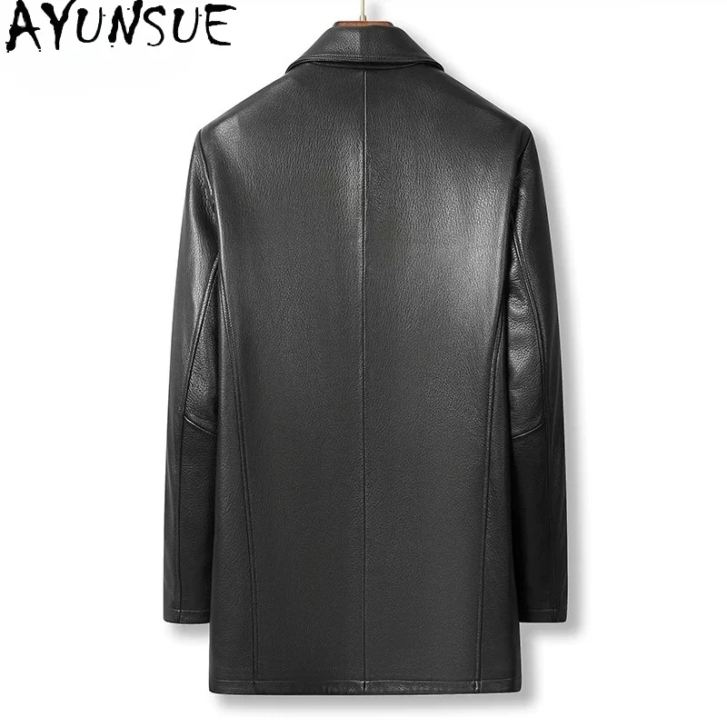 AYUNSUE Top Layer Goatskin Real Leather Jacket Men Clothes Mid-long Autumn Mens Coats Business Casual Coat Chic Jaqueta De Couro