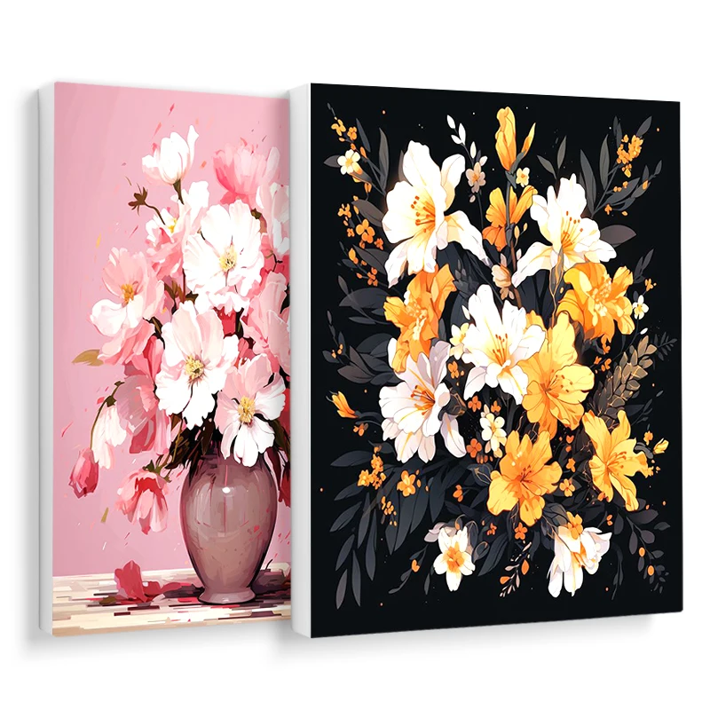 

Painting By Number Adults Flowers Pink Yellow Vase Art Supplies For Beginner Handpainted Frameless Acrylic Canvas Painting Home