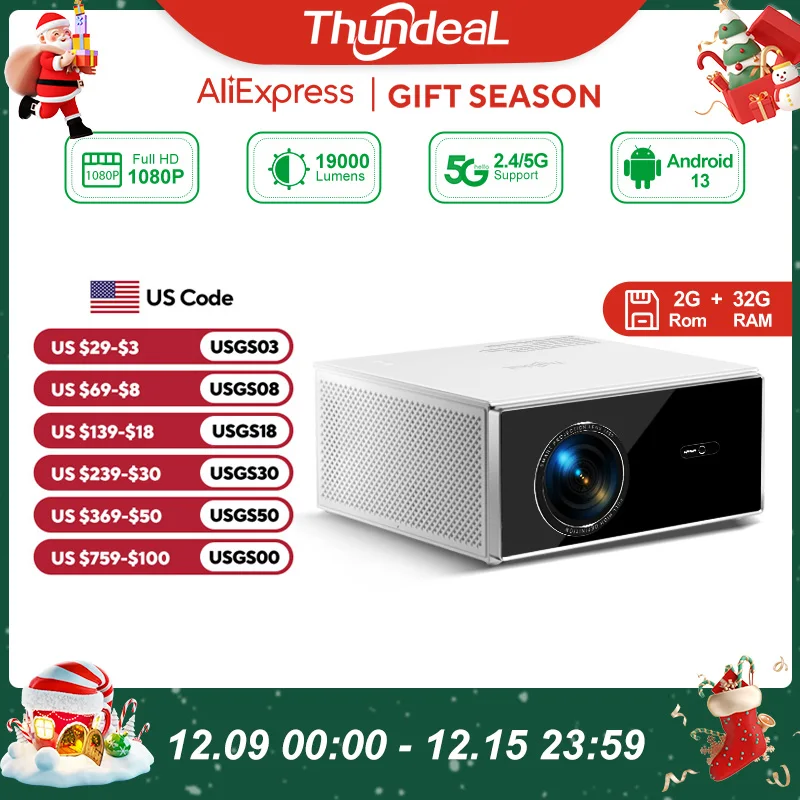 ThundeaL TDA7W Full HD 1080P Projector Android 13 WiFi6 2G 32G Projetor 4k Video TDA7 Voice Control 3D Smart Home Theater Beamer