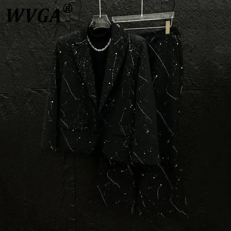

WVGA Spring Autumn New Men's Tide Gold-Stamped Long Sleeves Blazer Stylish Niche Chic Casual Suit Pants Two Pieces Set Ins W7435