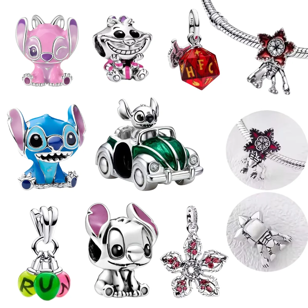 

Disney Stitch Red Monster Flower Charm, Premium 925 Alloy Silver Bead Fit Original Bracelet, Luxury DIY Jewelry Gift for Women