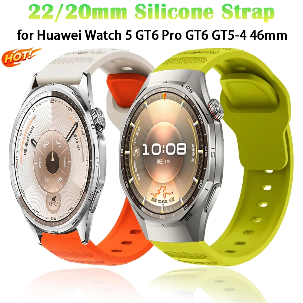 22mm 20mm Sports Silicone Strap for Huawei Watch 5 4 GT6 Pro GT6 GT5-4-3 46mm Bracelet Samsung Galaxy Watch 7/6/5/4 40/44mm Band