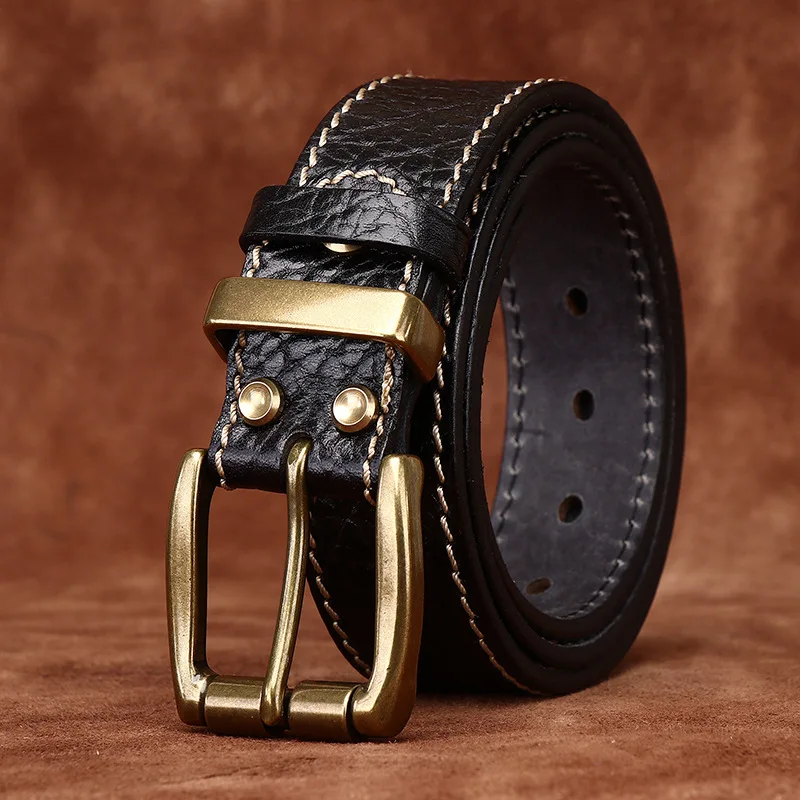 

3.8cm Thick Wild Cowskin Men Belt High Quality Genuine Leather Brass Buckle Retro Strap Male Jeans Luxury Design Belts for Man