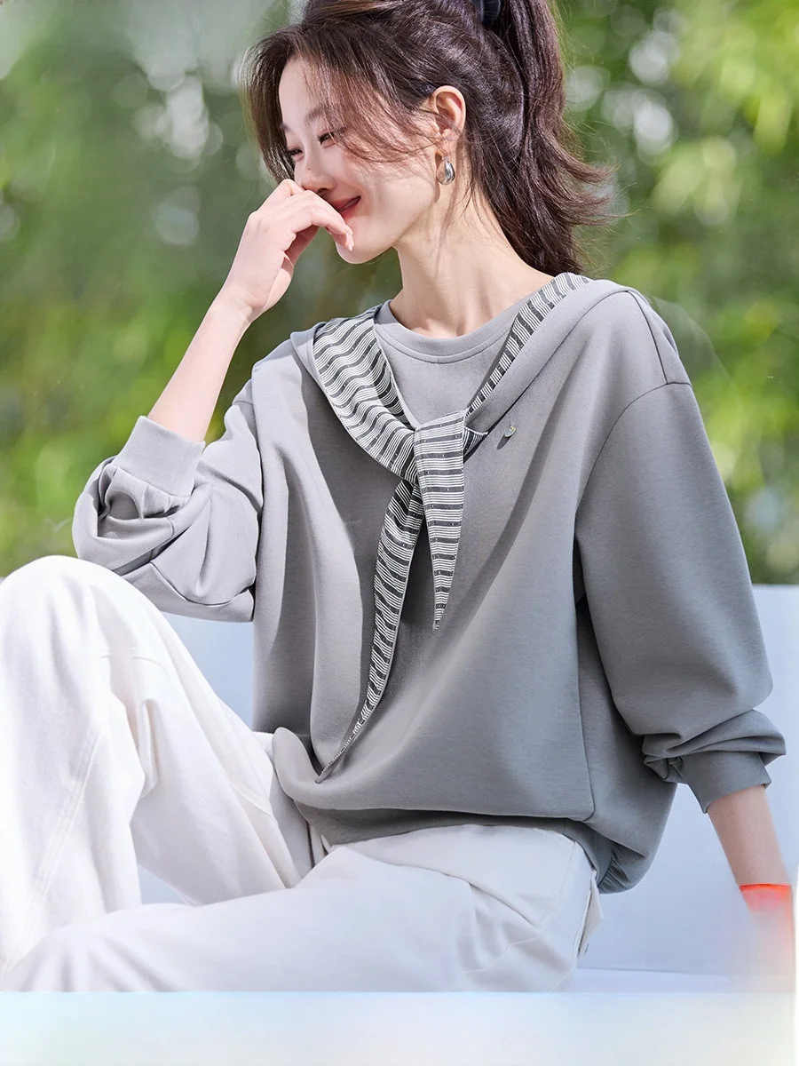 

Женский свитшот с круглым вырезом и полосатым принтом, повседневный дизайн, весенняя новинка, полиэстер, хлопок