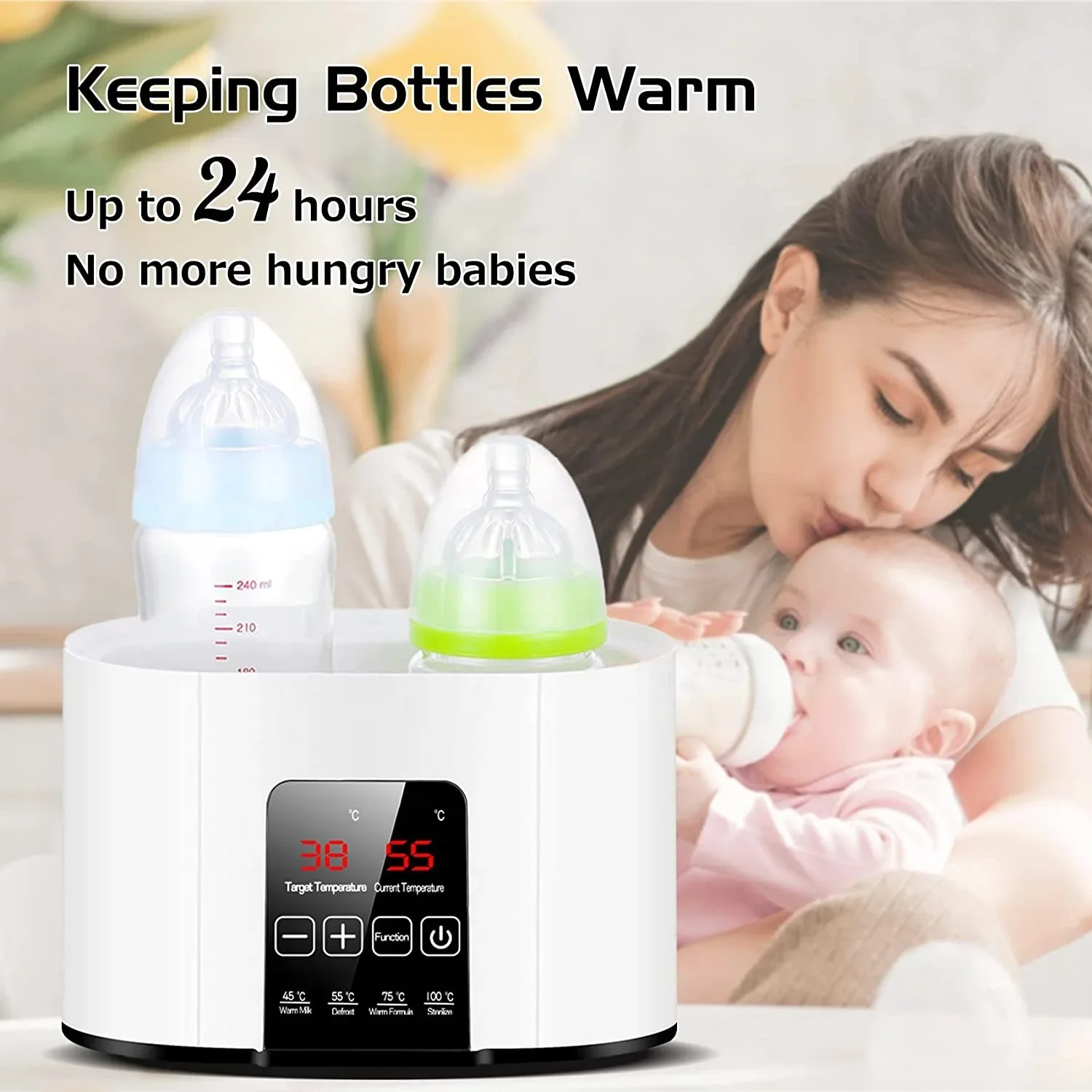 N20 Baby Feeder Warmer Touch Screen Milk Bottle Heater Steam Sterilization Auto-off Double Bottles Open Windows with Defrosting