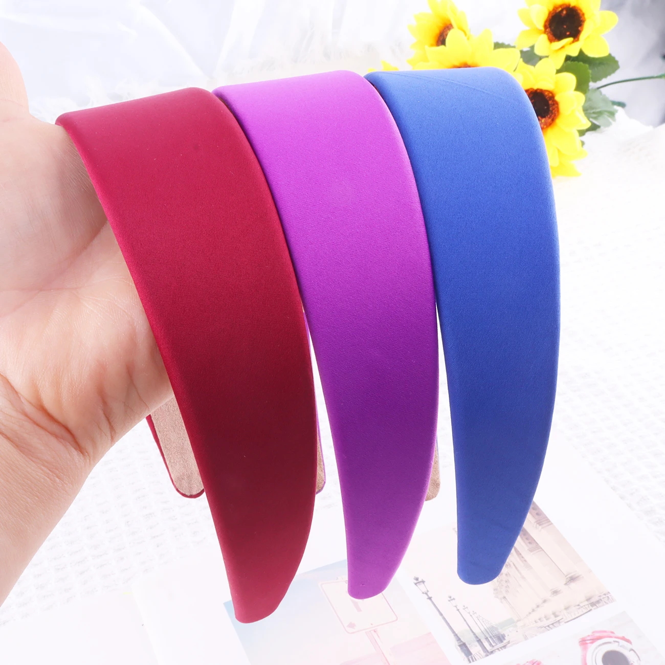 Satin Headbands 1.5in Plain Headband Non-slip Hair Headband Colorful DIY Wide Headbands for Women and Girls Hairbands