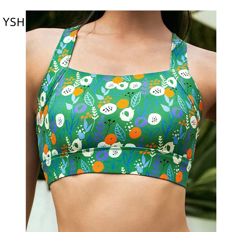 YUSHUHUA Printing Fitness Yoga Bra Lady Square Collar Sports Top Shockproof Sportswear For Women Gym Sexy Back Running Underwear