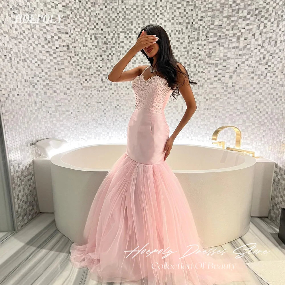 

Hoepoly Satin Mermaid Sweetheart Lace Ruffle Prom Gown Floor-length Saudi Elegant Formal Evening Party Dress for Women 2023