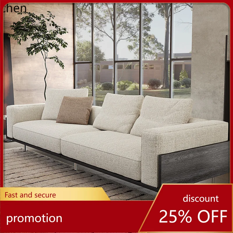 ZML Living Room Straight Three-Seater Sofa Vintage Style Cotton Linen Sofa Retro Fabric Sofa