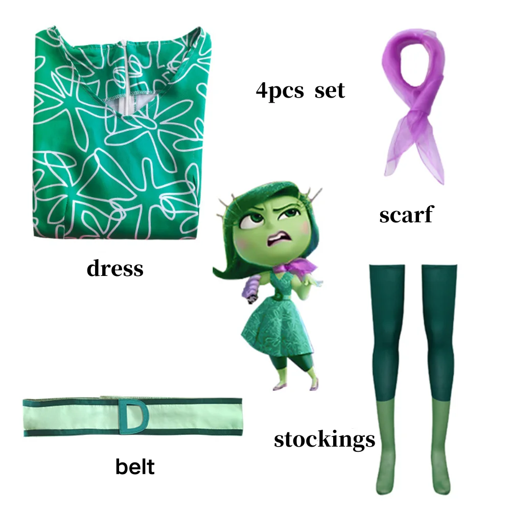 Women Halloween Costume Movie Inside Out 2 Cartoon Character Joy Digust Cosplay Princess Dress for Party Carnival