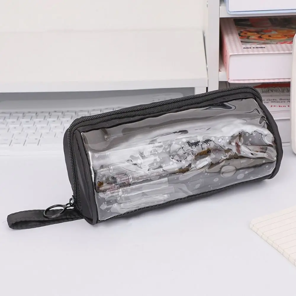 PVC Transparent Pencil Case Standing Organizer Large Capacity Pencil Bag Portable Korean Style Zipper Pencil Case