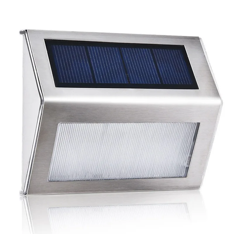 Solar-powered Stainless Steel Stair 3-LED Step Light, Outdoor Rainproof Wall Lamp, Fence and Backyard Small Night Light