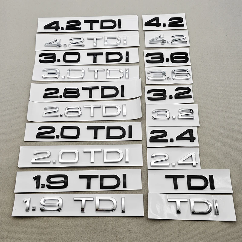 

3D ABS Car Logo 1.9 2.0 2.8 3.0 4.2 TDI 3.6 Sticker Rear Trunk Emblem Badge For Audi A3 A4 A5 A6 A7 A8 Q3 Q5 Q7 Q8 Accessroies