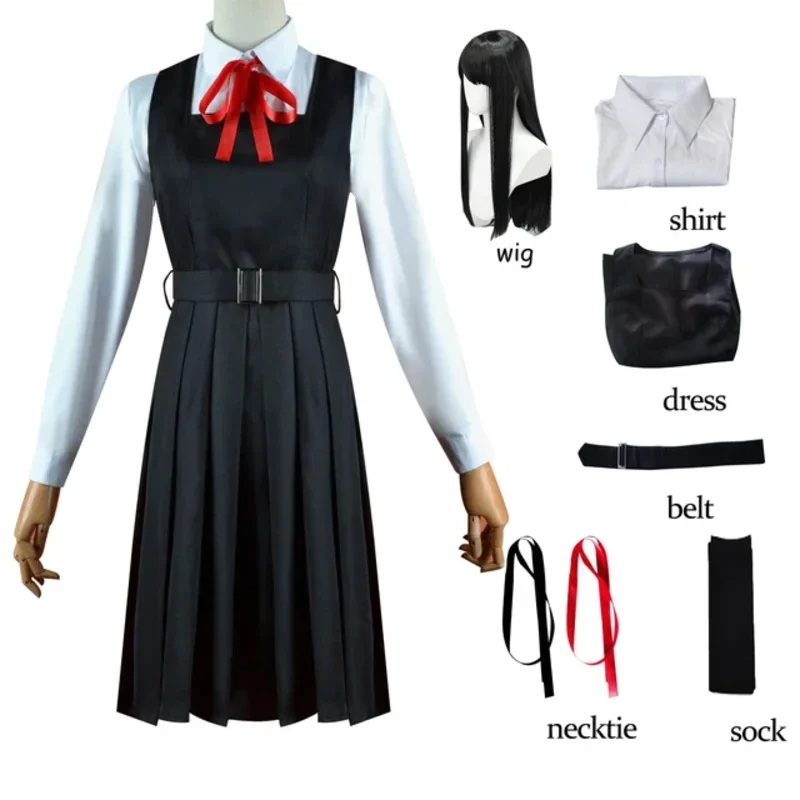 Um homem motosserra mitrealmente asa cosplay traje camisa gravata peruca curta pescoço anel feminino anime uniforme de halloween