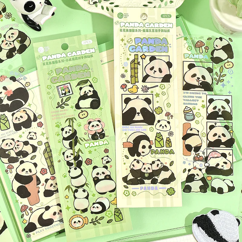 4 hojas/juego de pegatinas con estampado dorado de la serie Panda Garden, Cuet Panda, etiqueta para álbum de recortes para diario, pegatinas para cuentas de mano