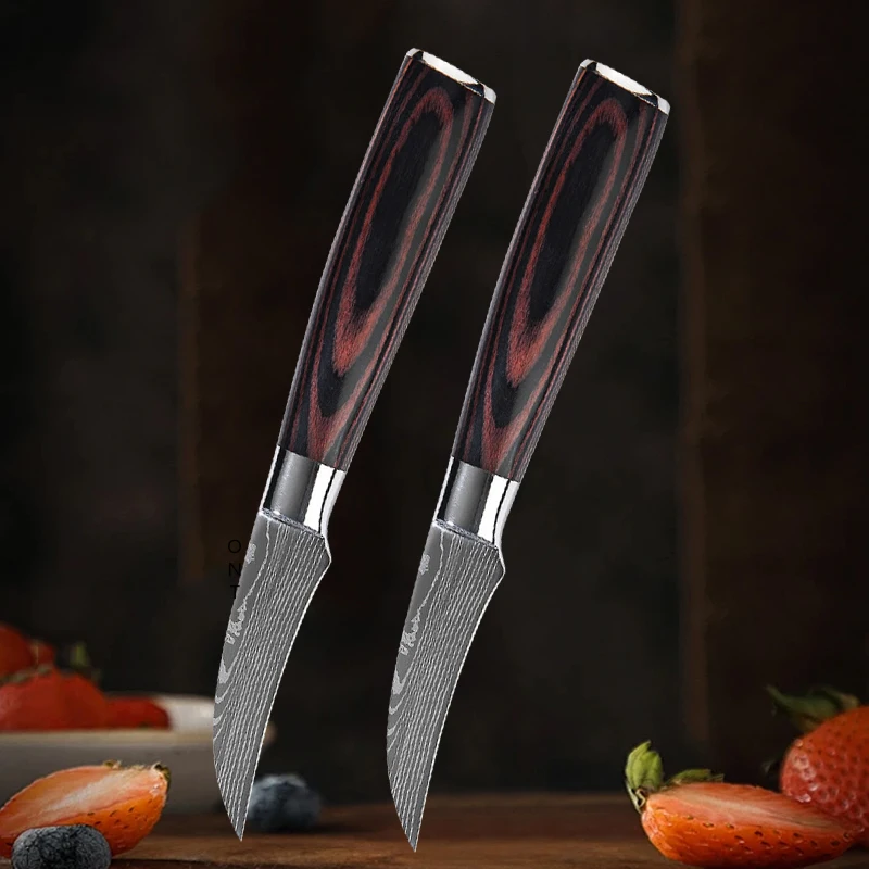 Damascus Laser Fruit Paring Knife Kitchen Fruit Knife Vegetable Cutter Professional Fruit DIY Carving Knife Cooking Chef Knife