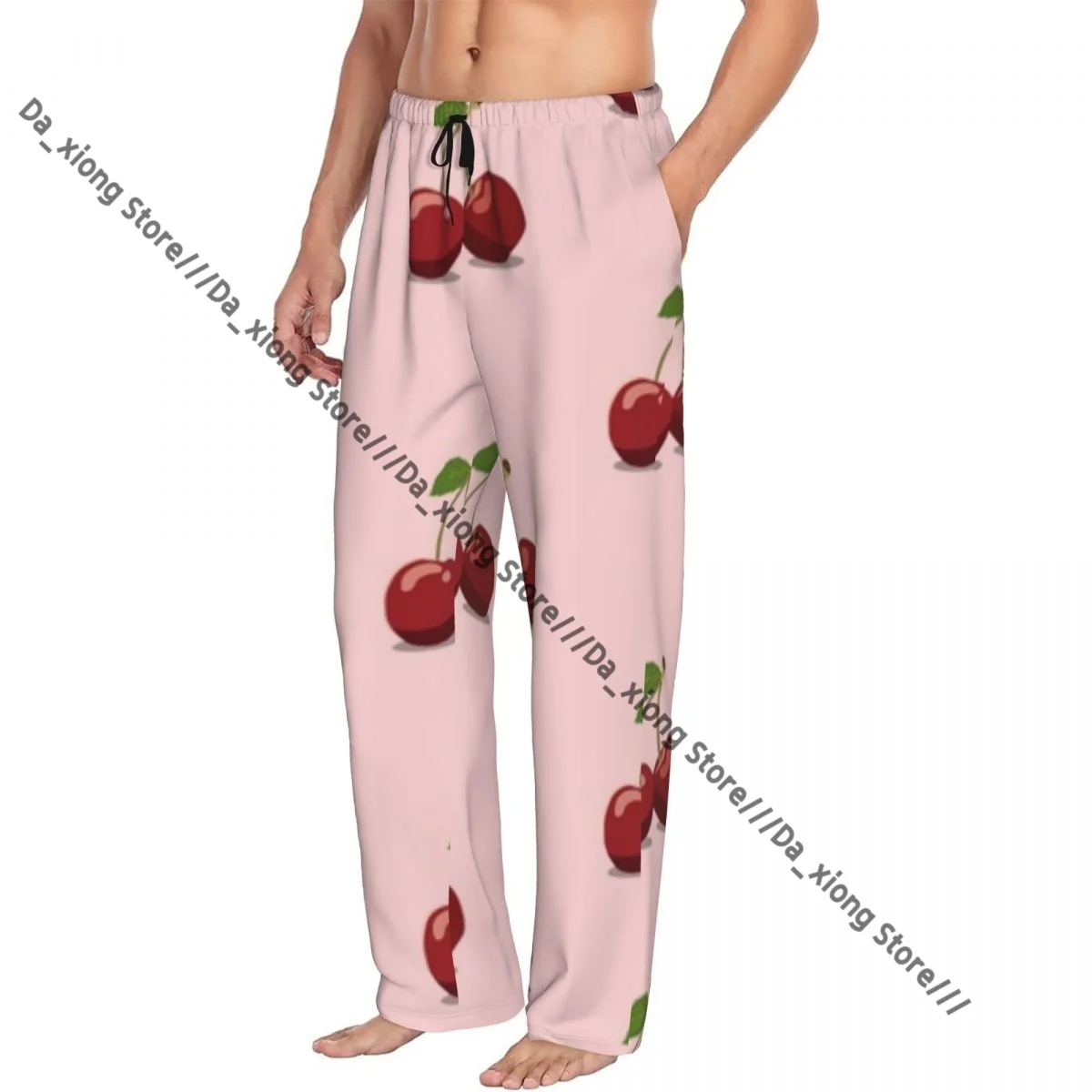 

Мужская повседневная пижама с длинными брюками, свободный эластичный пояс, вишнево-розовая уютная одежда для сна, домашние брюки для отдыха