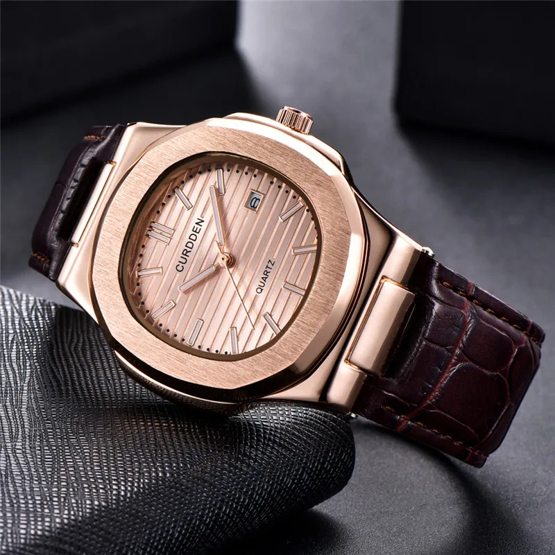 

Men Genuine CURDDEN 1520 Brand Watches Fashion Leather Band Simple Business Calendar Quartz Gifts Wrist Watch Black Reloj Hombre