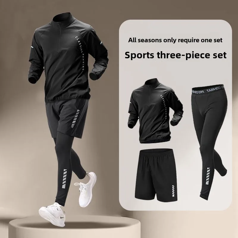 2025 New Running Suit Men's Speedo Long Sleeve T-shirt Sweatshirt Half Zipper Sports Training Clothing Winter Morning Running