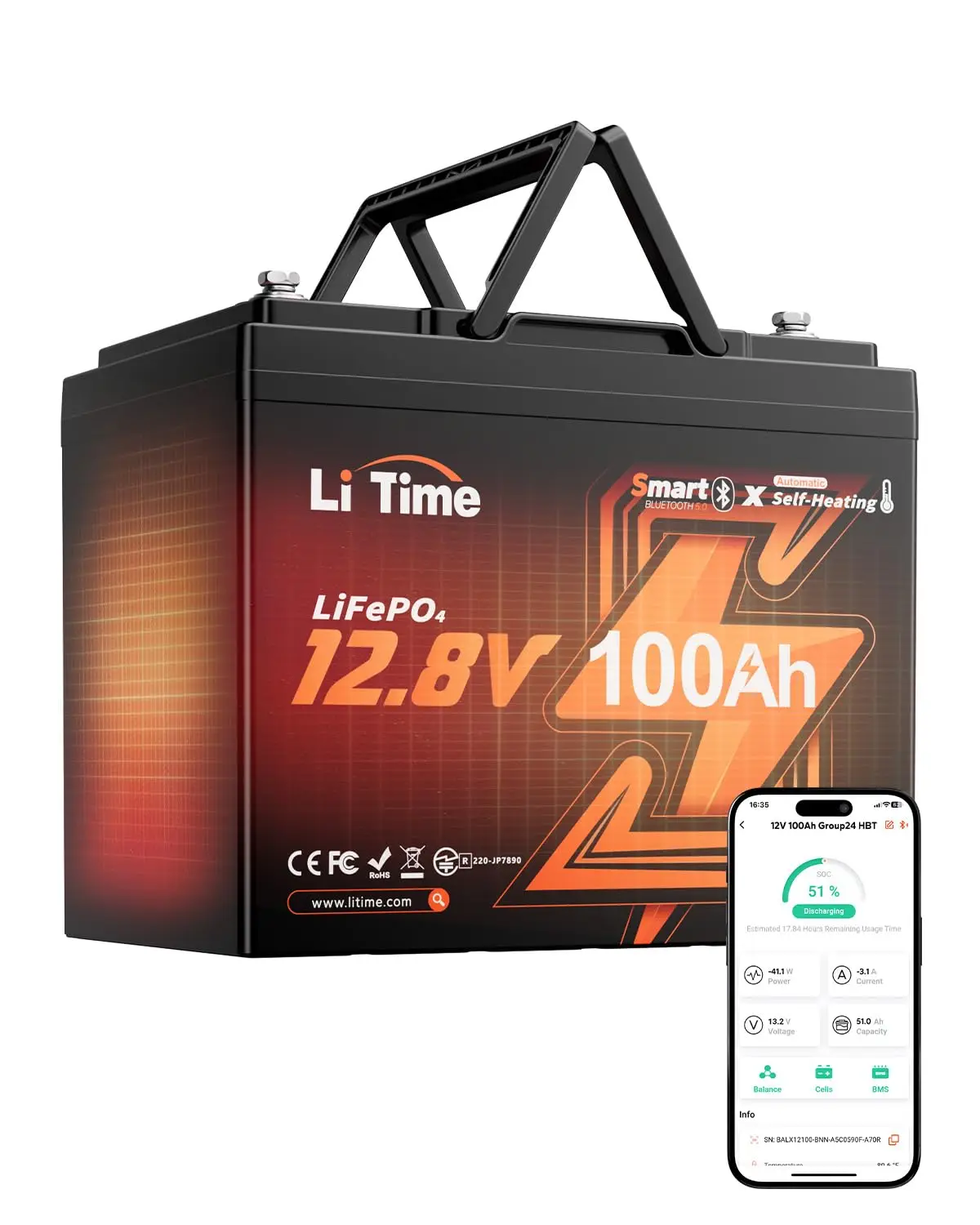 12V 100Ah LiFePO4 Self-Heating RV Battery for Marine & Camper, Customized