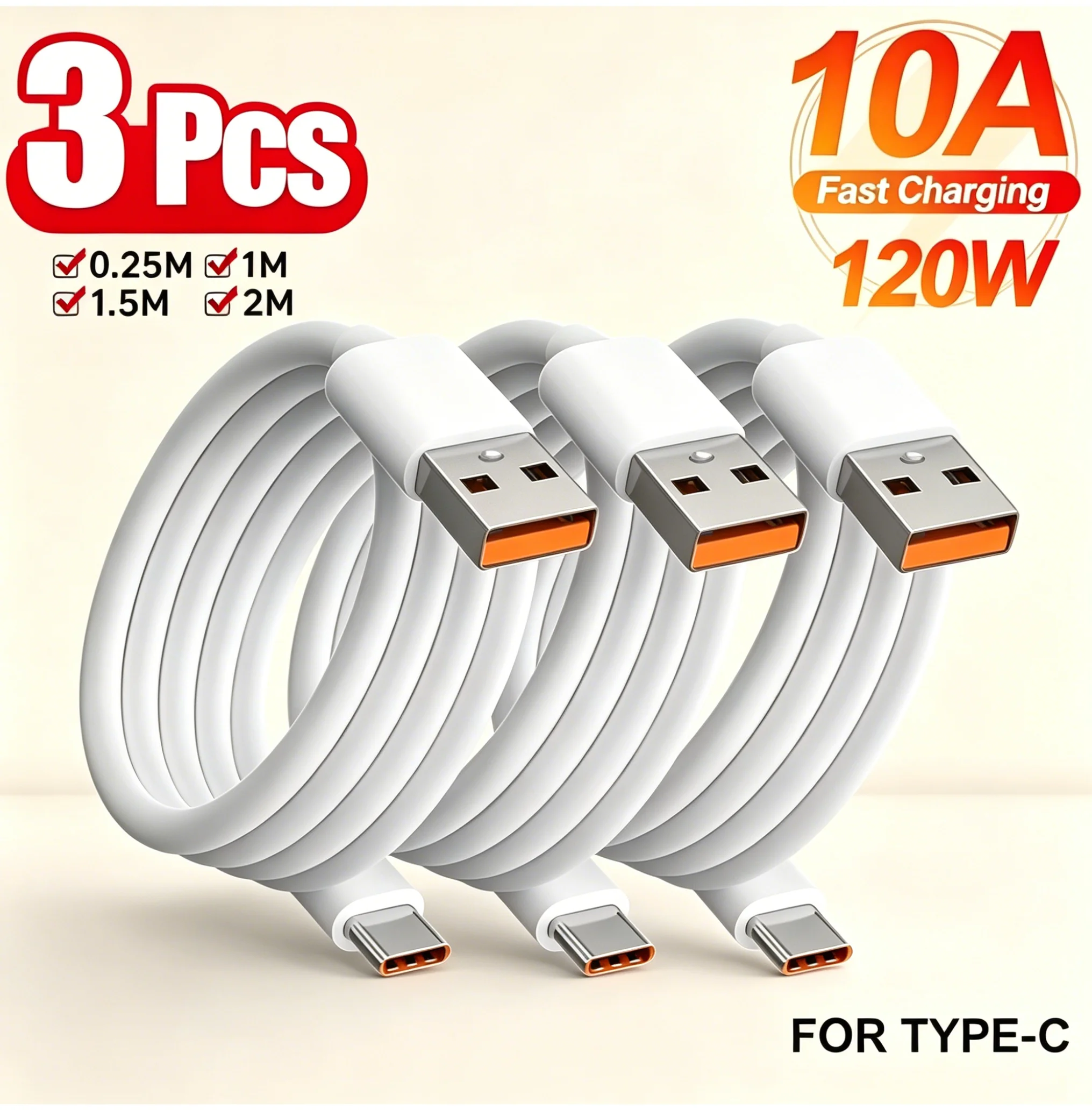 Super 10A 120W USB-C Fast Charging Data Cord Universal Extension Charging Cable For Xiaomi POCO Anti-Break Wear Resistant Wire