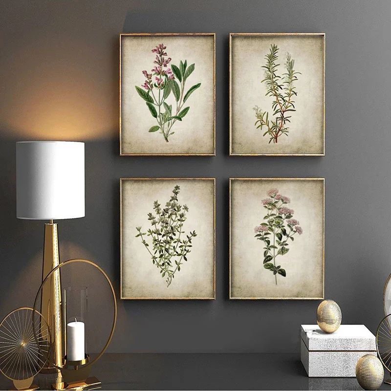 Classic Retro Botanical Canvas Painting Vintage Ancient Botany Flower Posters and Prints Wall Art Picture Home Living Room Decor